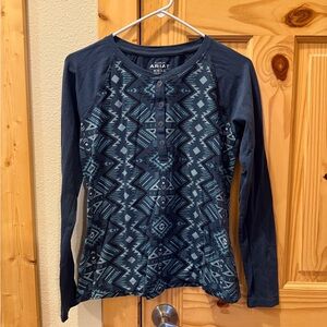 Ariat Navy and Teal Geometric Long Sleeve Top